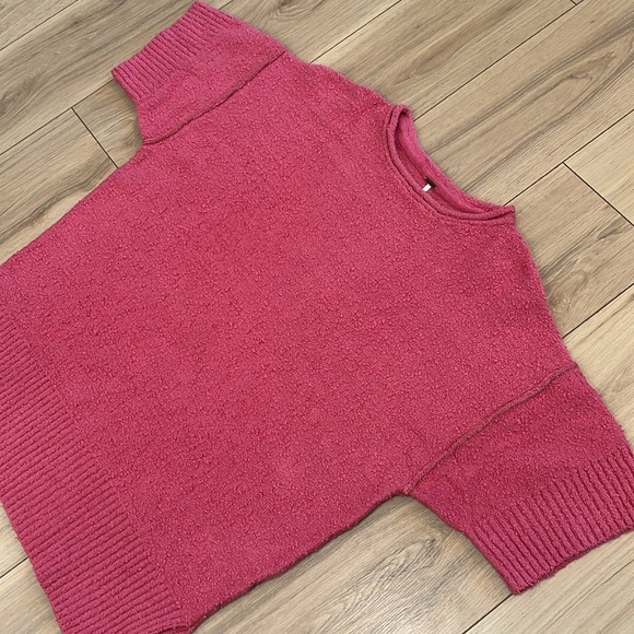 Free People Yorkie Tee Textured Oversized Short Sleeve Pink Sweater - Picture 3 of 8